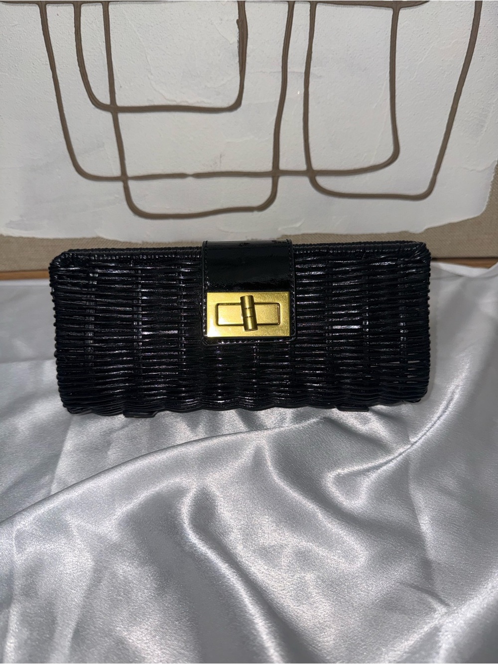 J. Crew Black Woven Clutch with Gold Turn-Lock